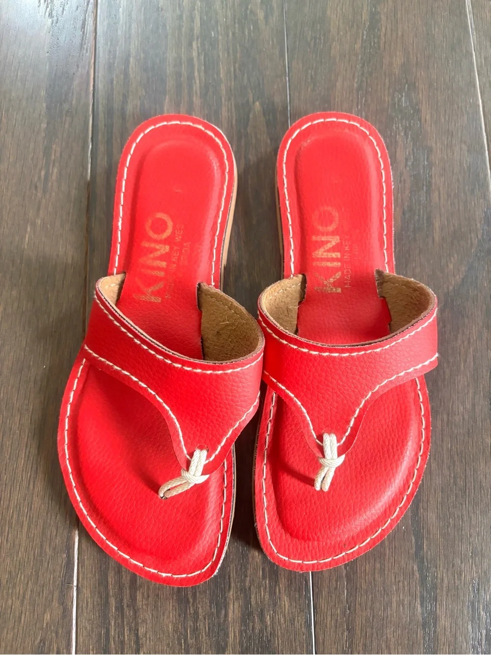 Kino Red Leather Thong Flip Flop Sandals- Made in Key West USA- Size 8